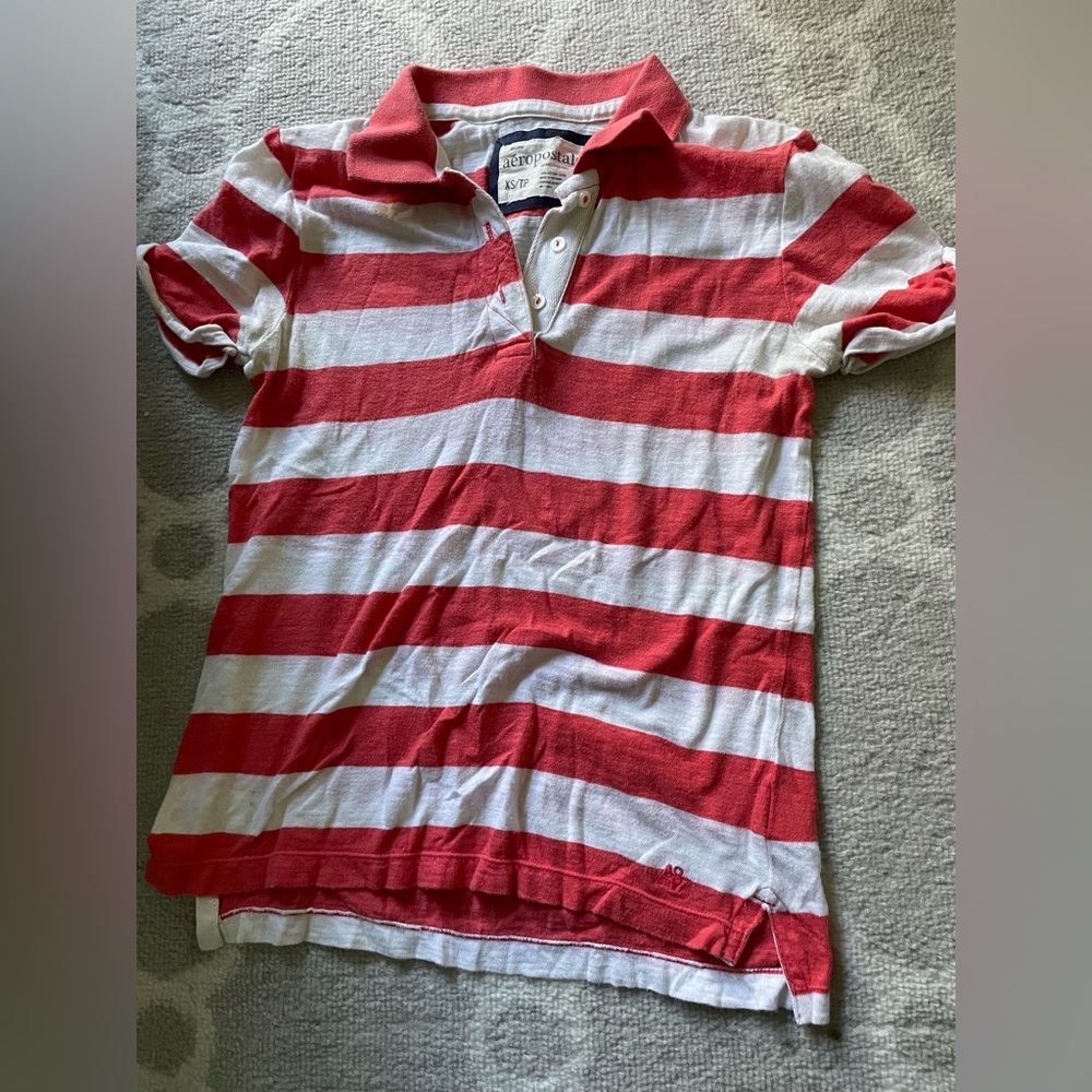 Aeropostale Juniors Orange and White Striped Polo Size XS